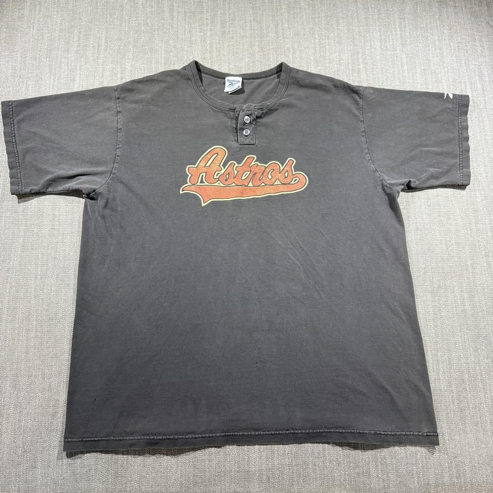 Houston Astros Shirt Mens XL Gray MLB Baseball Reebok Two Button‎ Henley Tee